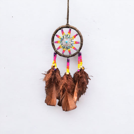 Handmade Brown Dreamcatcher with White Feathers