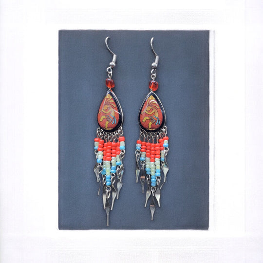 OldTribes™ Small Sized Southwestern Red and Turquoise Teardrop Earrings