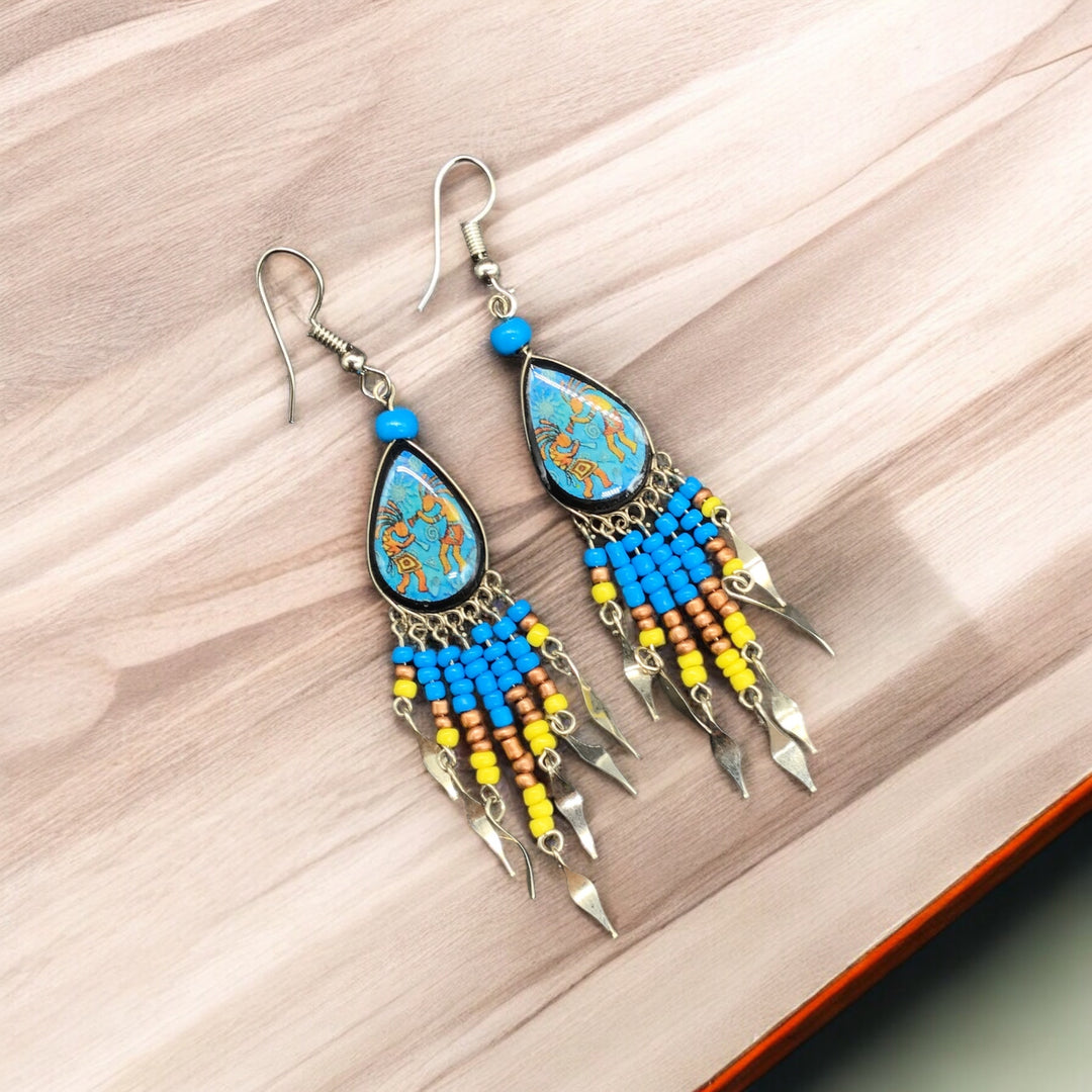 OldTribes™ Small Sized Southwestern Blue and Yellow Teardrop Earrings