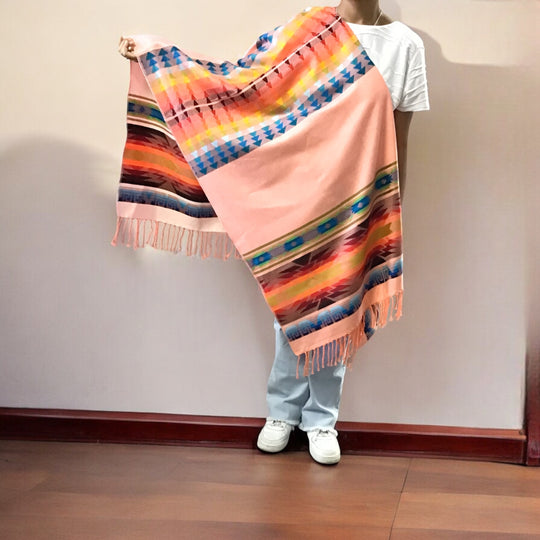 Hand woven Peach Reversible shawl