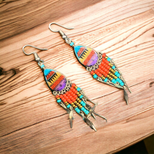 OldTribes™ Small Sized Southwestern Red and Turquoise Teardrop Earrings