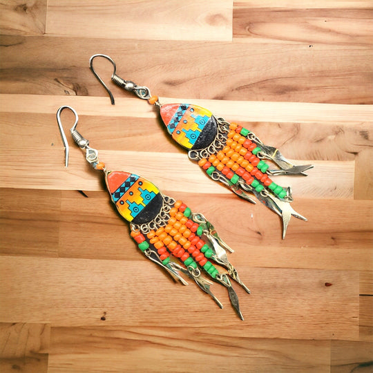 OldTribes™ Small Sized Southwestern Red and Orange Teardrop Earrings