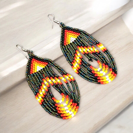 Dark green Swoop Beaded earrings