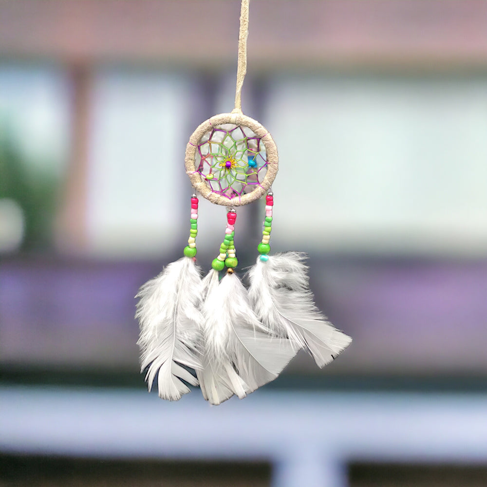 Small Handmade White Dreamcatcher with White Feathers