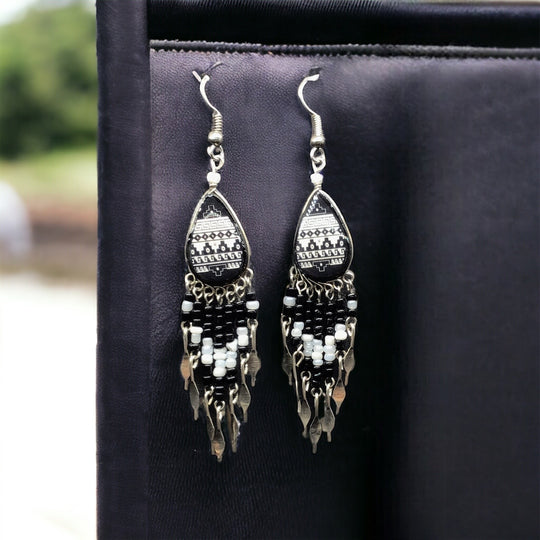 OldTribes™ Small Sized Southwestern Black Teardrop Earrings