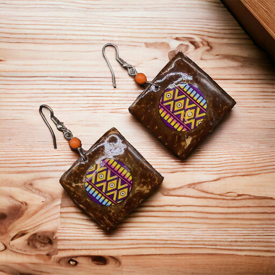 OLDTRIBES™ Wood Painted Purple Square Earrings