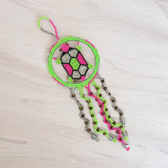 Beaded Turtle Ornament GREEN PINK