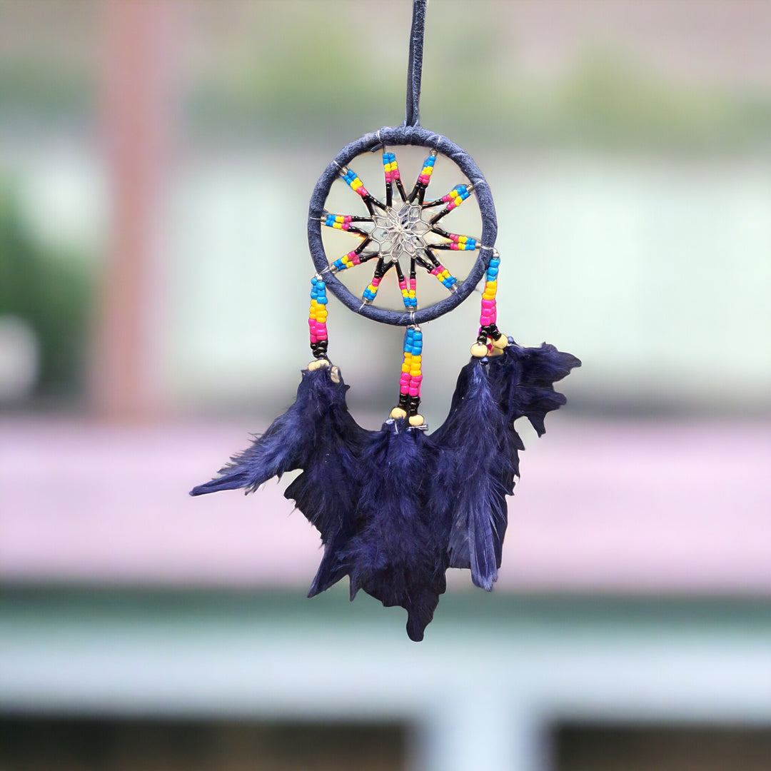 Handmade Blue Beaded Dreamcatcher with Blue Feathers