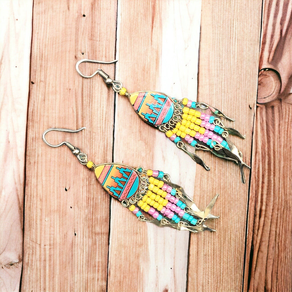 OldTribes™ Small Sized Southwestern Yellow and Turquoise Teardrop Earrings