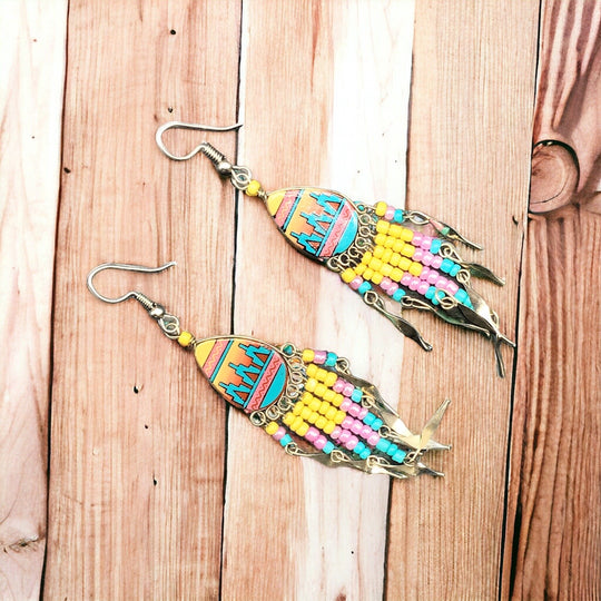 OldTribes™ Small Sized Southwestern Yellow and Turquoise Teardrop Earrings