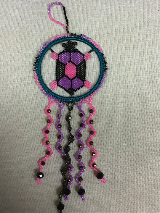 Blue and Pink Beaded Turtle Ornament