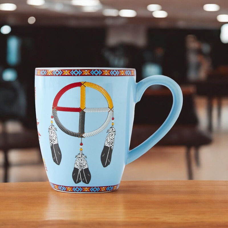 16 Oz Medicine Wheel Blue Ceramic Mug