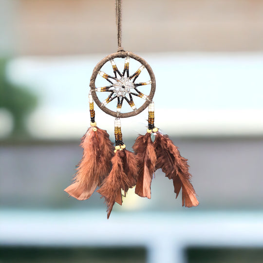 Handmade Dark Brown Dreamcatcher with Brown Feathers