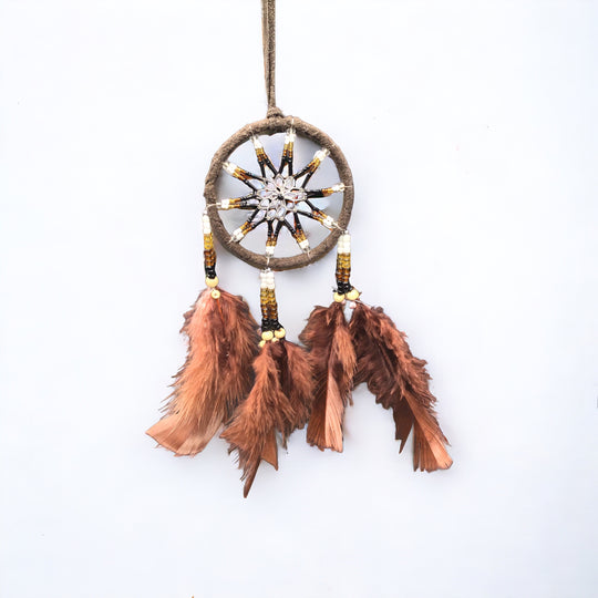 Handmade Dark Brown Dreamcatcher with Brown Feathers