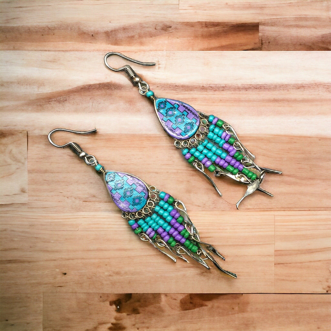 OldTribes™ Small Sized Southwestern Turquoise and Purple Teardrop Earrings