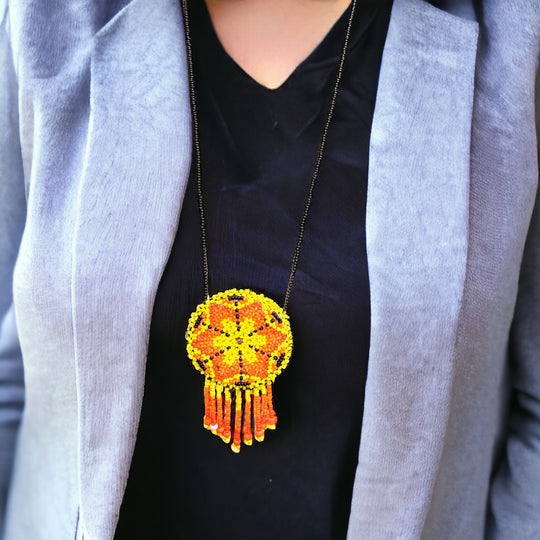 OLDTRIBES™ Necklace Black and Yellow Flower Pouch