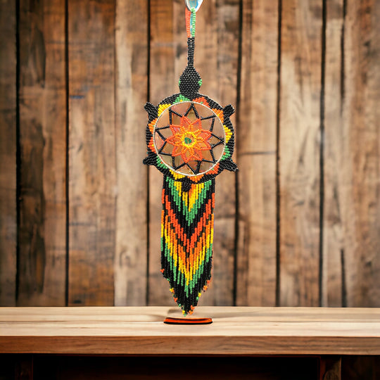 Black and Green Sun Star Beaded Dream Catcher