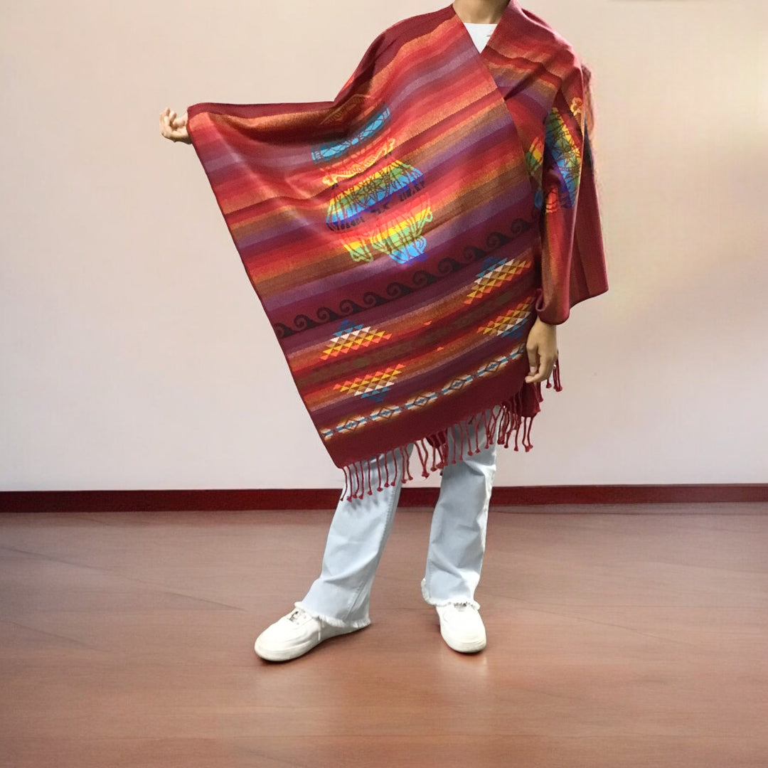 Hand woven Red Reversible shawl