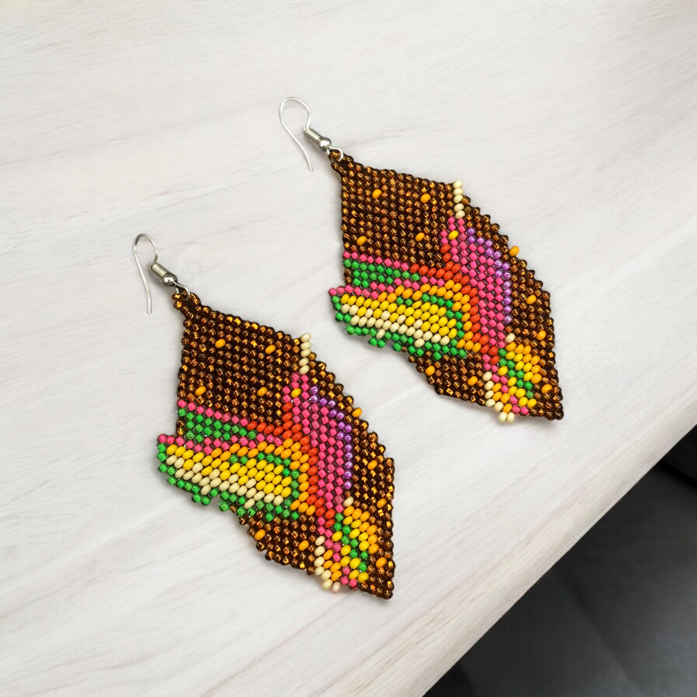 Yellow Beaded hummingbird earrings