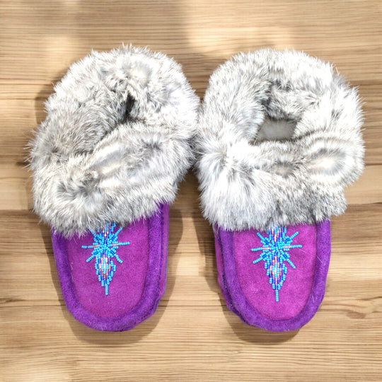 Purple Moccasins with Blue Beadwork (Size 8)