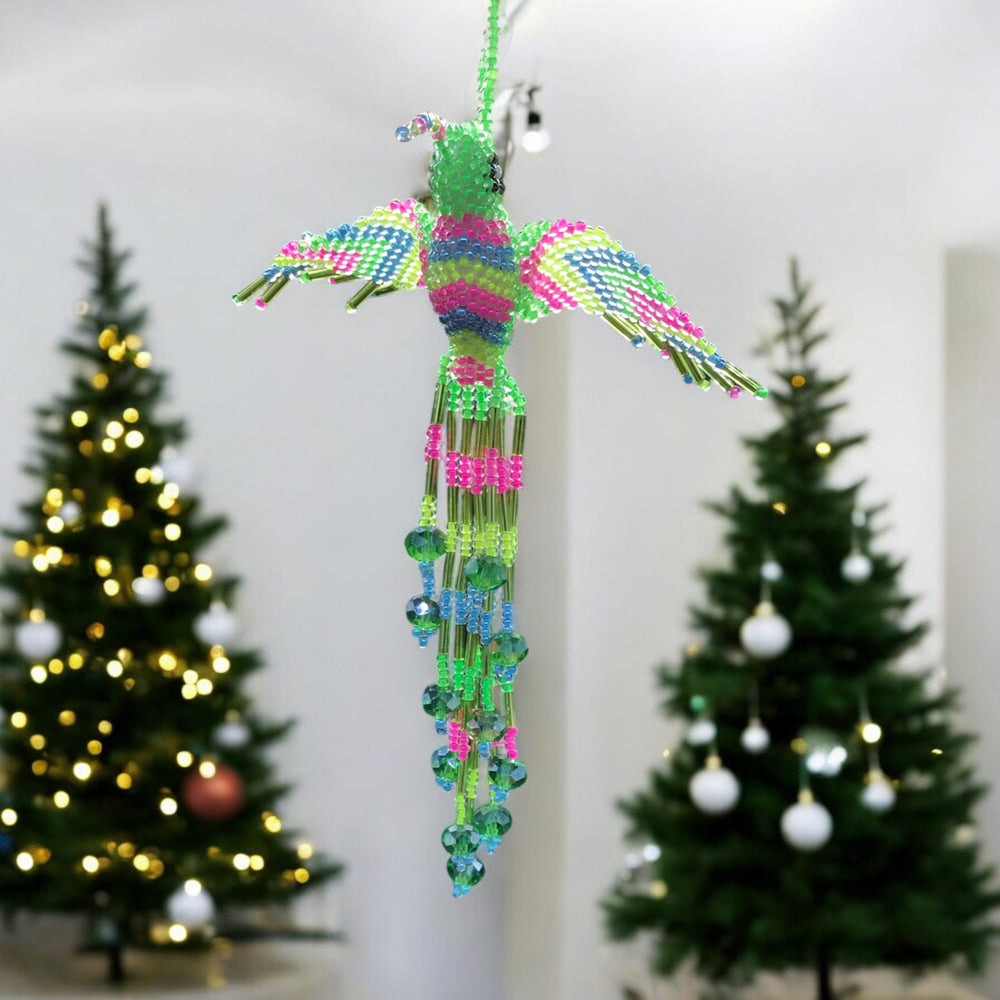 Neon Green Beaded Humming Bird