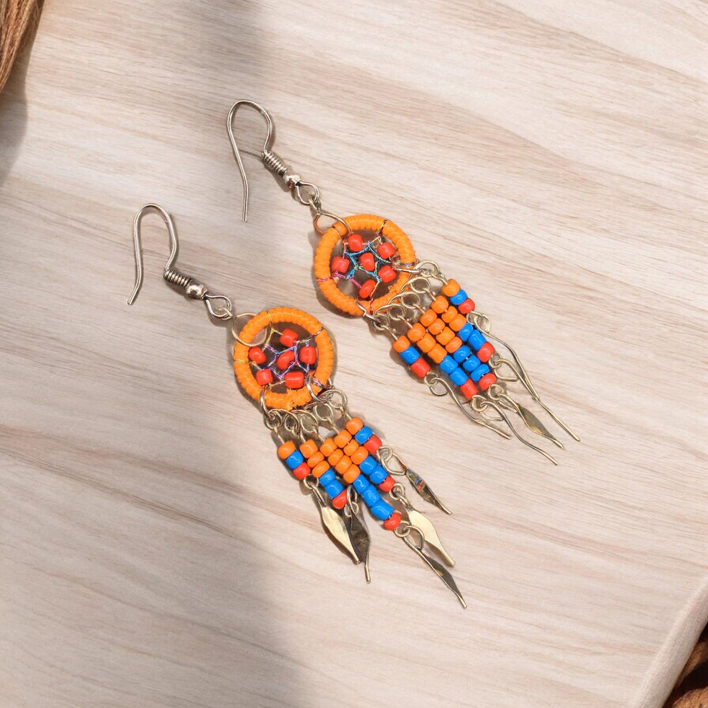 OLDTRIBES™ Orange and Red beaded dream catcher earrings