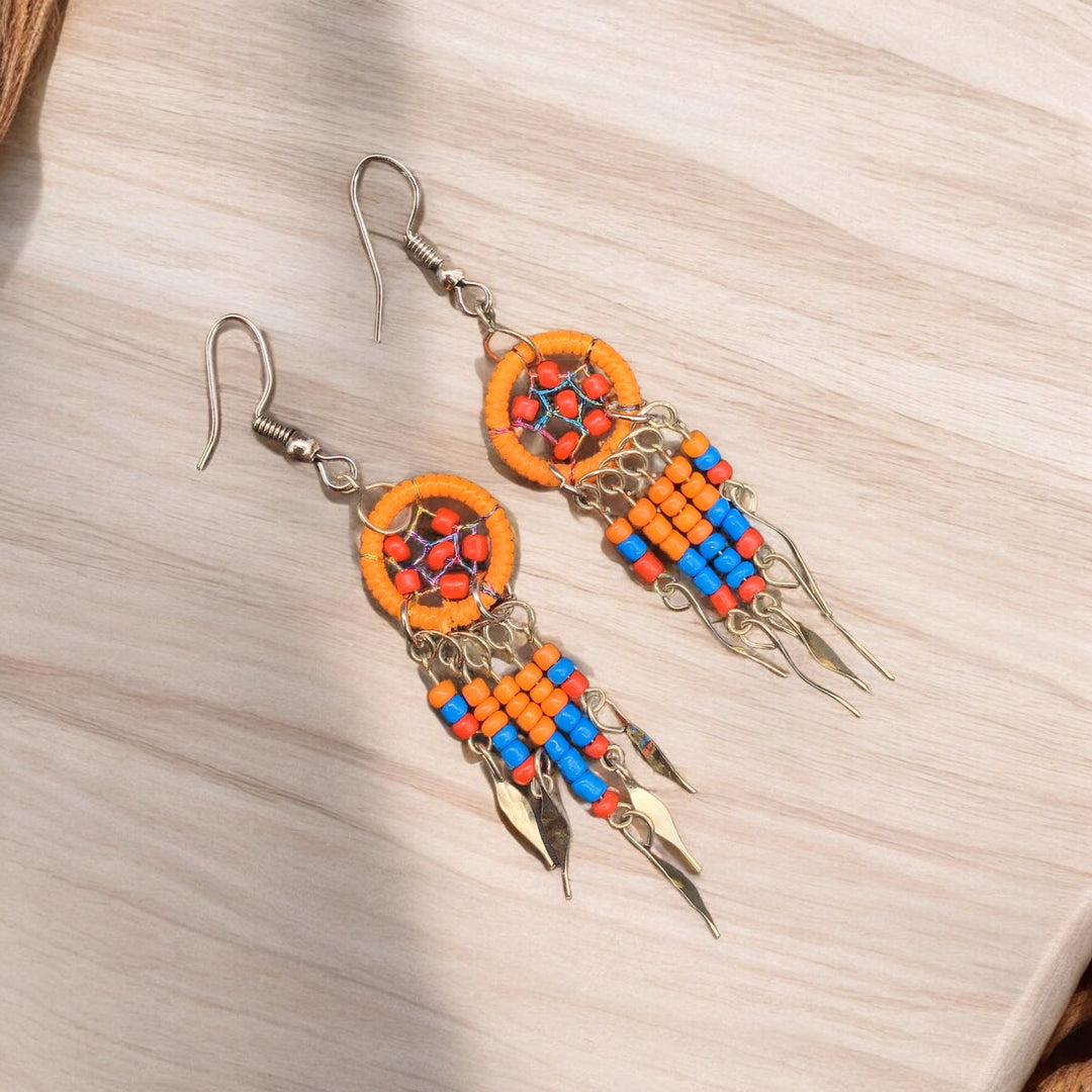 OLDTRIBES™ Orange and Red beaded dream catcher earrings