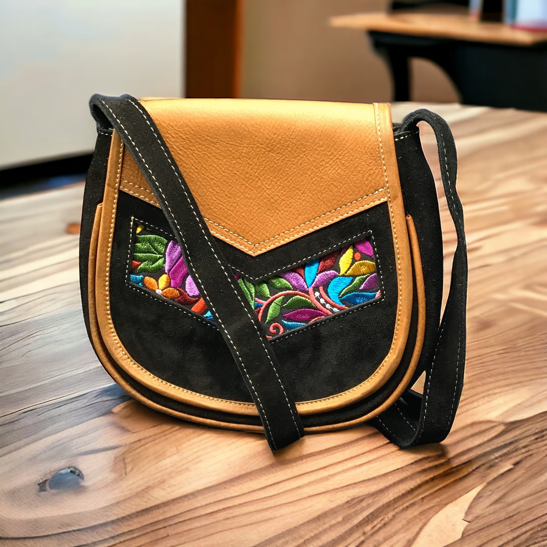 Black arrow  Leather Embroidery Crossbody Purse ( 8X7 INCH)