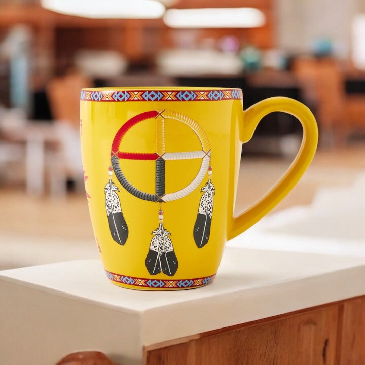 16 Oz Medicine Wheel Yellow Ceramic Mug