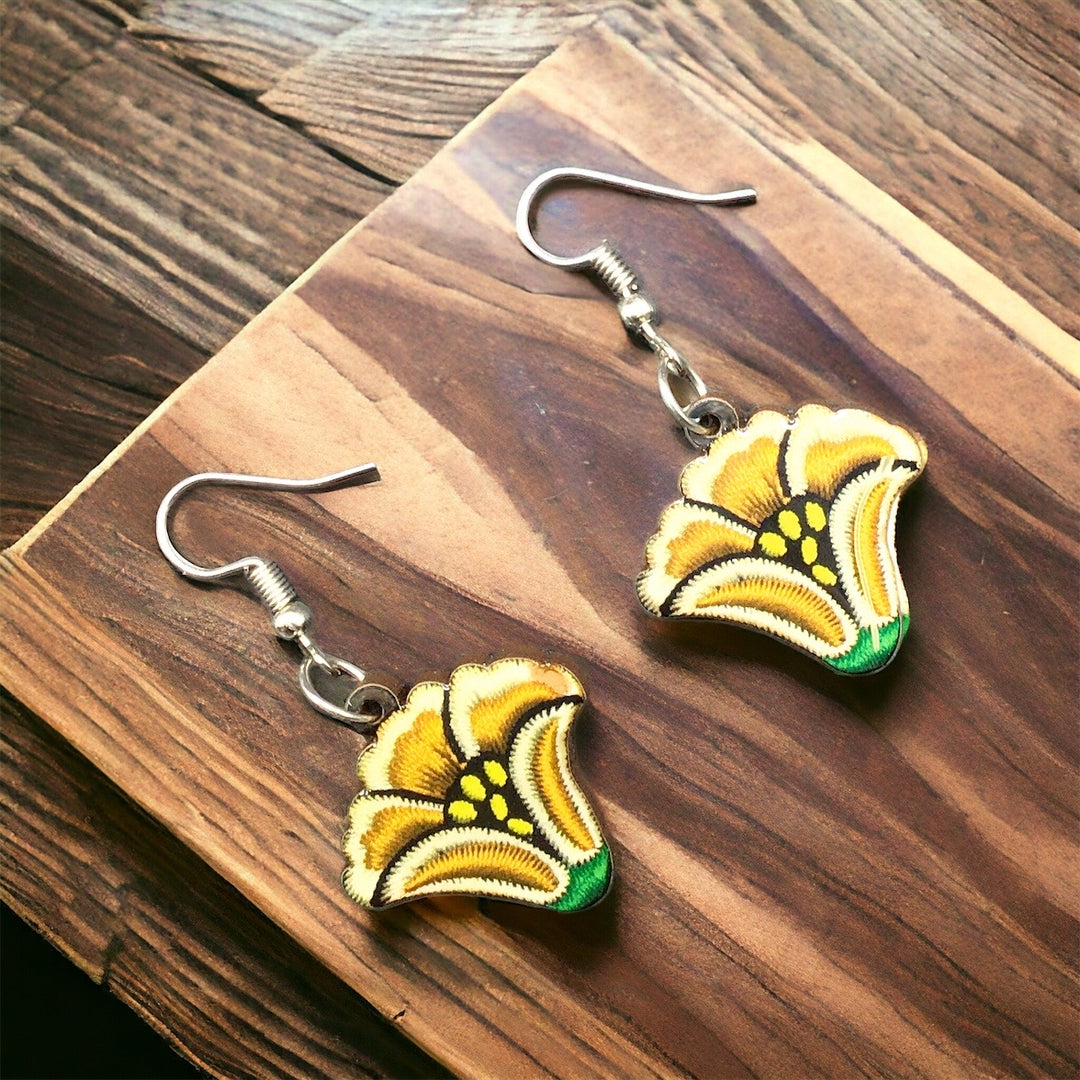 OLDTRIBES™ Painted Mustard Flower Wood Earrings