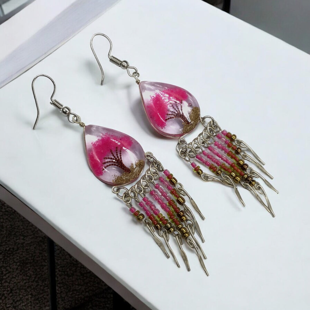 OLDTRIBES™ Tree of life Crushed Chip Stone Pink Earrings