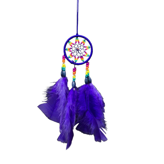 Small Handmade Blue Dreamcatcher with Blue Feathers