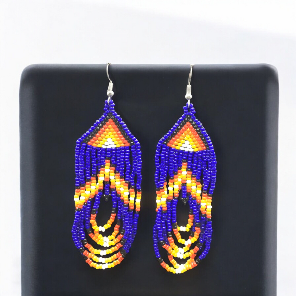 Blue Swoop Beaded earrings