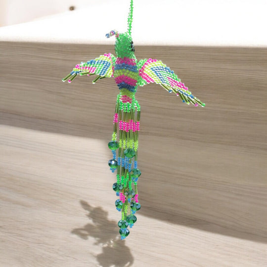 Neon Green Beaded Humming Bird