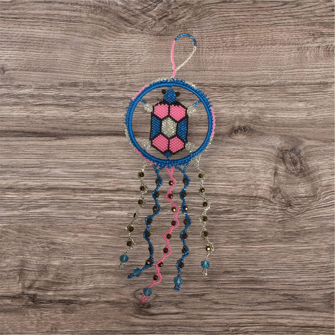 Blue and Pink Beaded Turtle Ornament