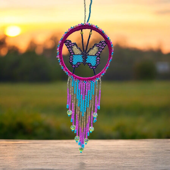 Pink and Golden Butterfly Dream Catcher