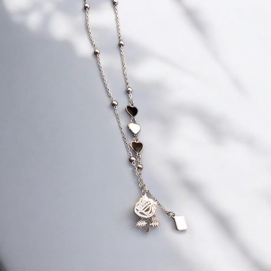 Flower Stainless Steel Necklace Pendants With Long Chain