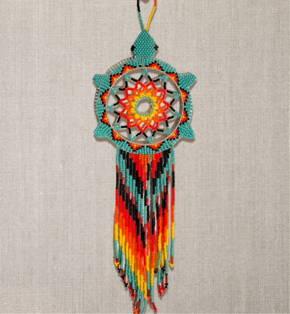 Teal Sun Star Beaded Dream Catcher