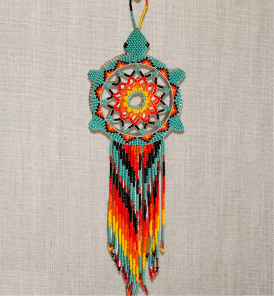 Teal Sun Star Beaded Dream Catcher