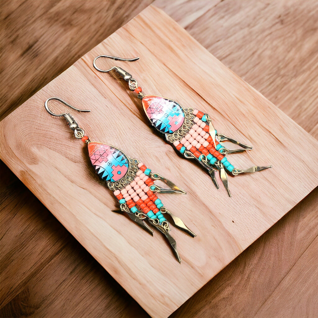 OldTribes™ Small Sized Southwestern Red and Turquoise Teardrop Earrings