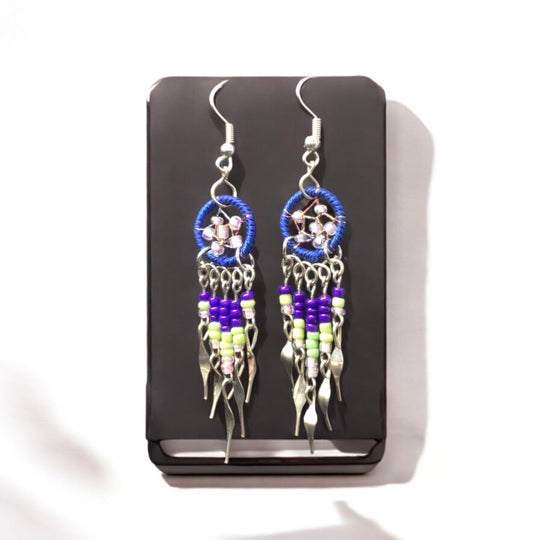 OLDTRIBES™ Blue and Pink beaded dream catcher earrings