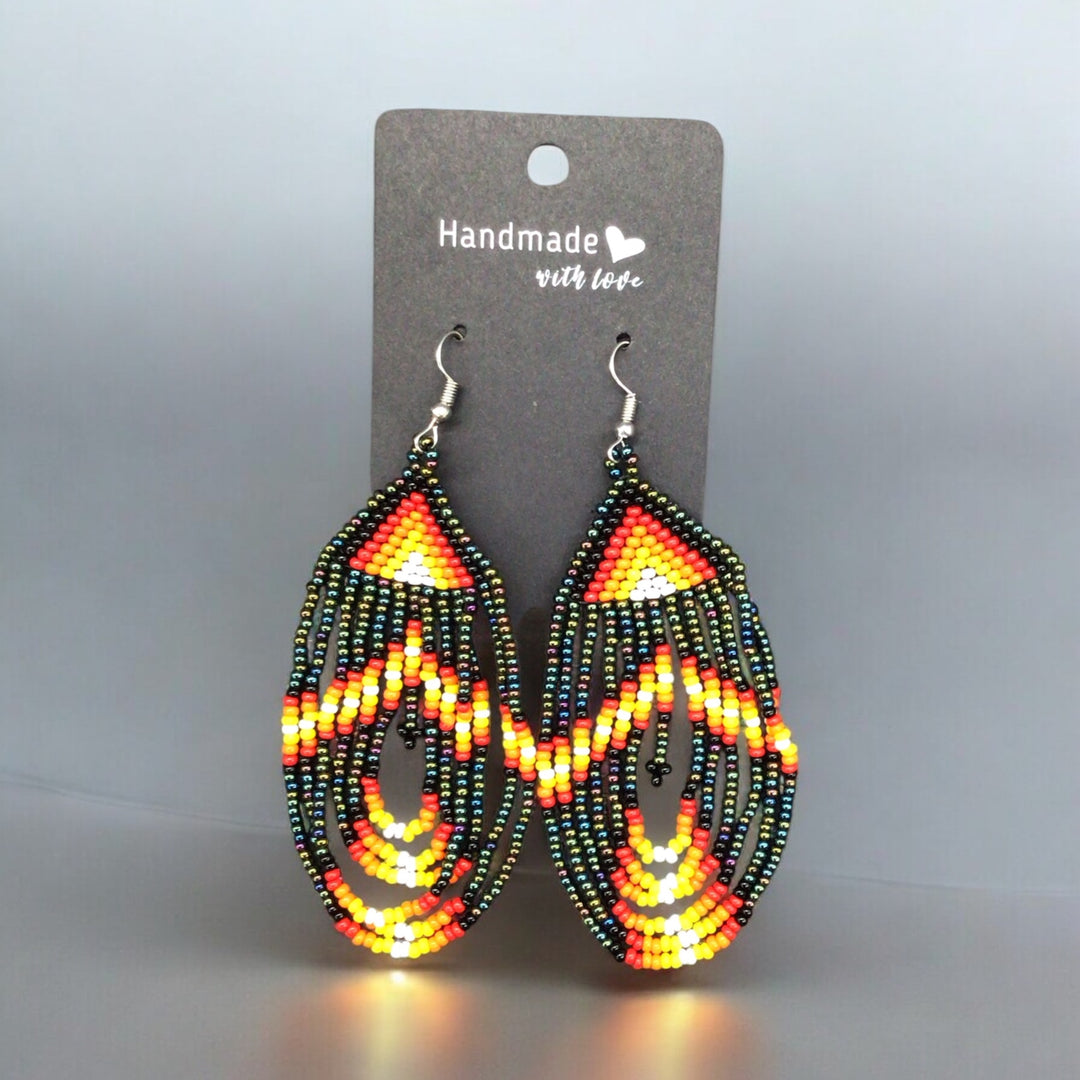 Dark green Swoop Beaded earrings