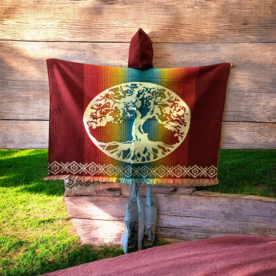 Red and Green Tree of Life Poncho