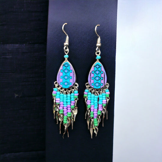 OldTribes™ Small Sized Southwestern Turquoise and Purple Teardrop Earrings