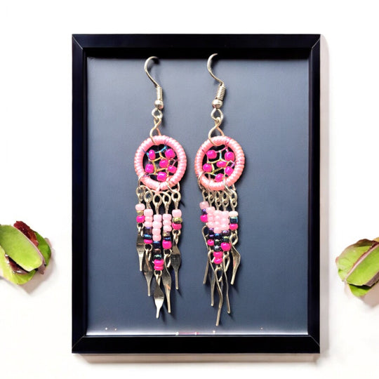 OLDTRIBES™ Pink beaded dream catcher earrings