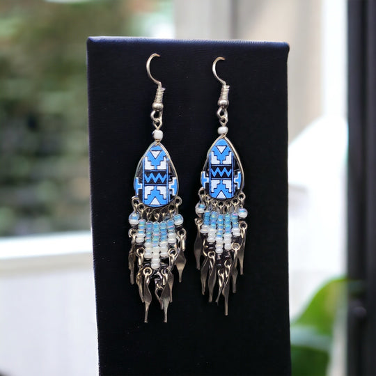 OldTribes™ Small Sized Southwestern Blue and White Teardrop Earrings