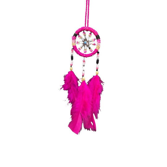 Small Handmade Pink Dreamcatcher with Pink Feathers