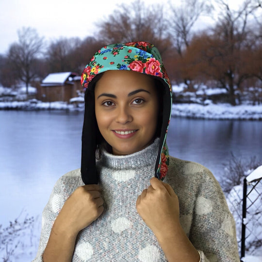 Turquoise Kookum Hat with Drop-Down Ears