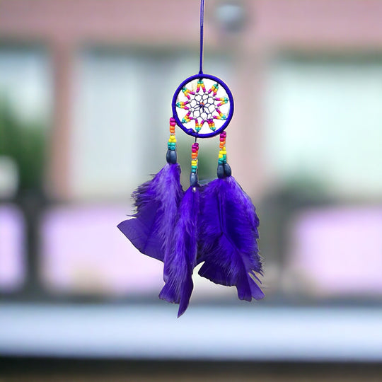 Small Handmade Blue Dreamcatcher with Blue Feathers