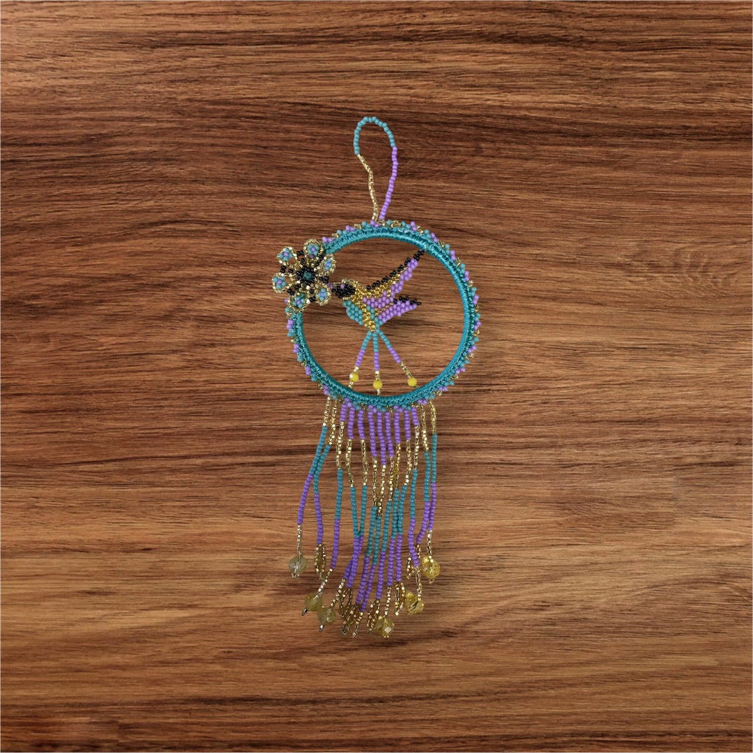 Purple and Turquoise Native Beaded Hummingbird